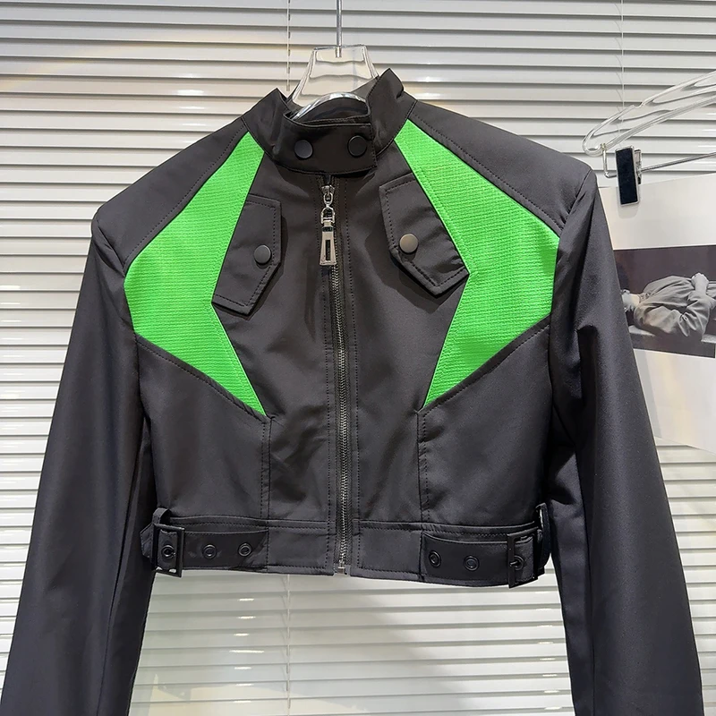 Женская Асимметричная плиссированная длинная куртка DEAT короткая контрастных