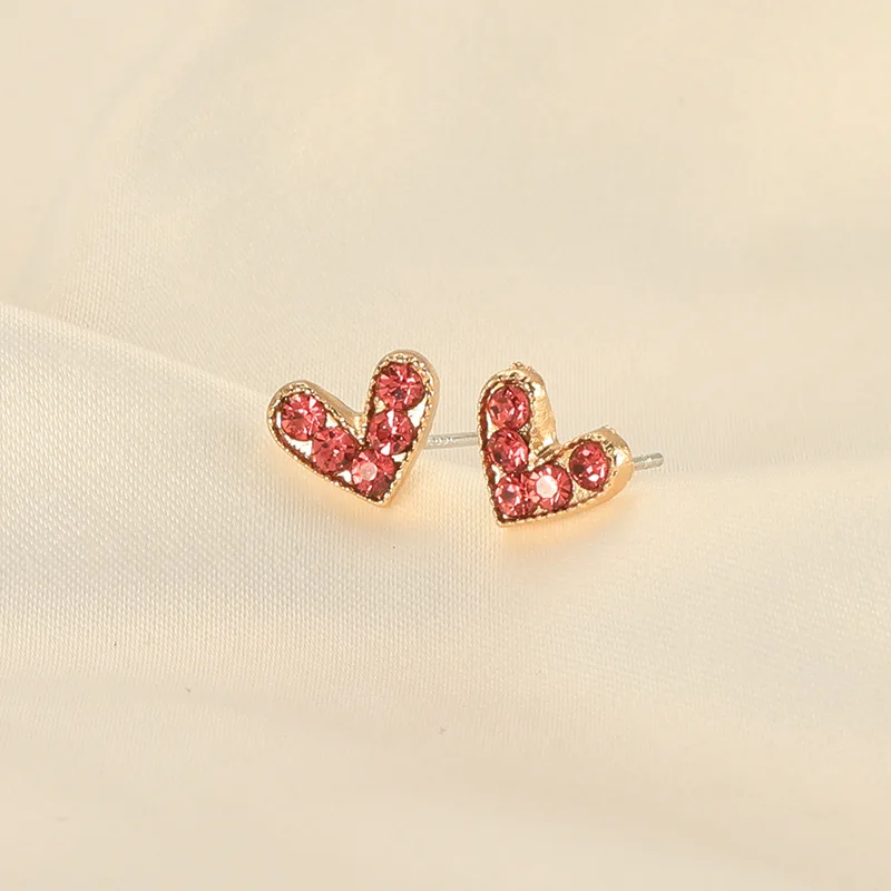 

Silver Needle Korean Rhinestone Love Simple Small Earrings Female Stud Heart Earrings Women Accessories Gifts For Women