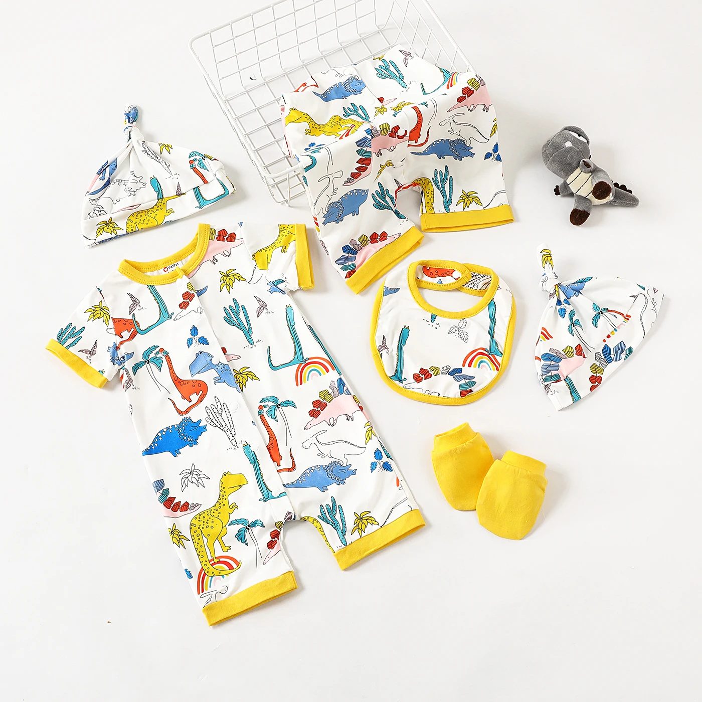 

4 шт., детский разноцветный комбинезон с коротким рукавом и принтом динозавров