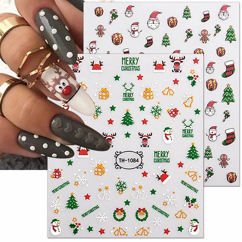 

Christmas Nail Stickers Cartoon Bear Santa Claus Snowman Snowflake Xmas Elk Nail Decals Winter New Year 3D Nail Art Stickers