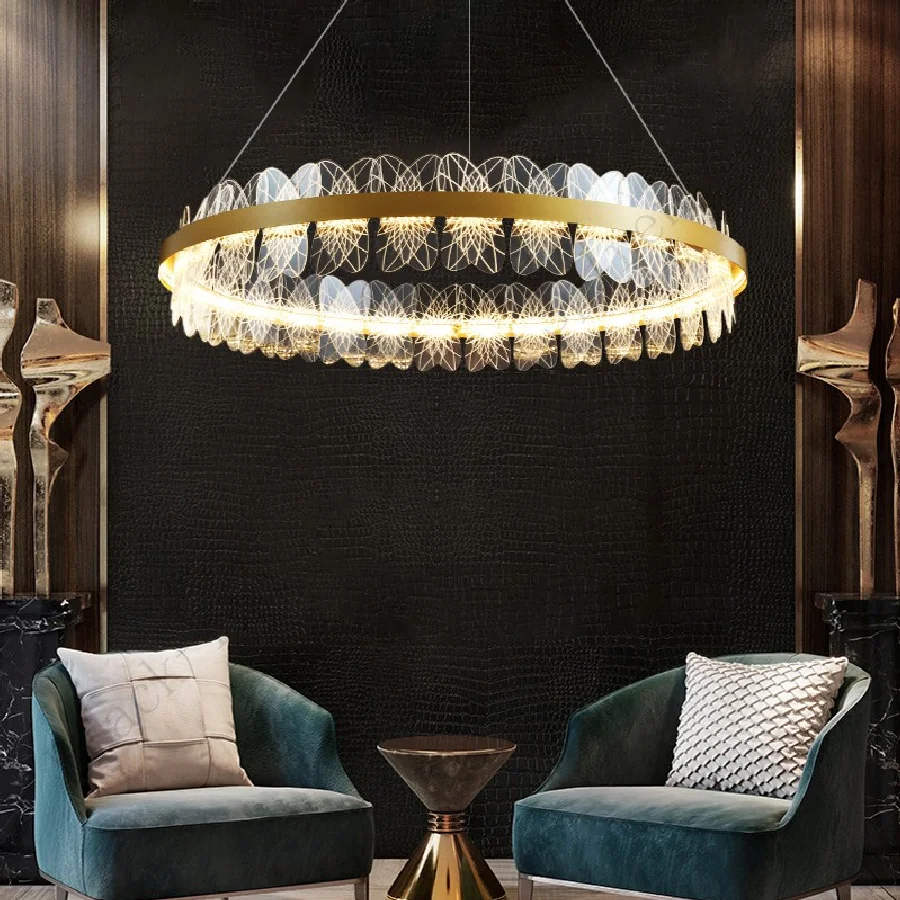 

Modern luxury living room chandelier lighting Nordic ring LED dimmable golden luster kitchen dining lamp Indoor Light Fixtures
