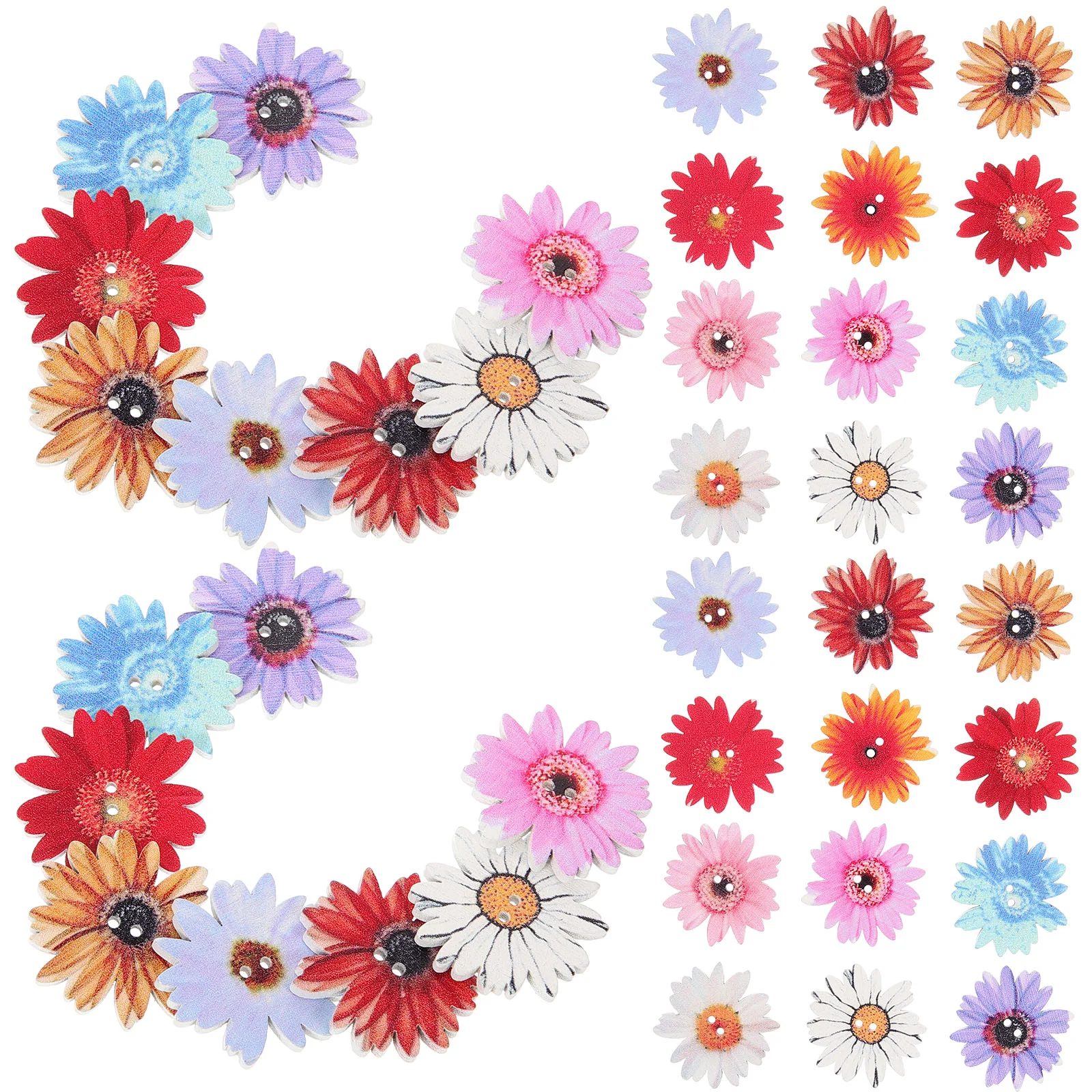 

50Pcs Wood Flower Buttons DIY Sewing Buttons Cartoon Daisy Buttons Clothes Wooden Buttons