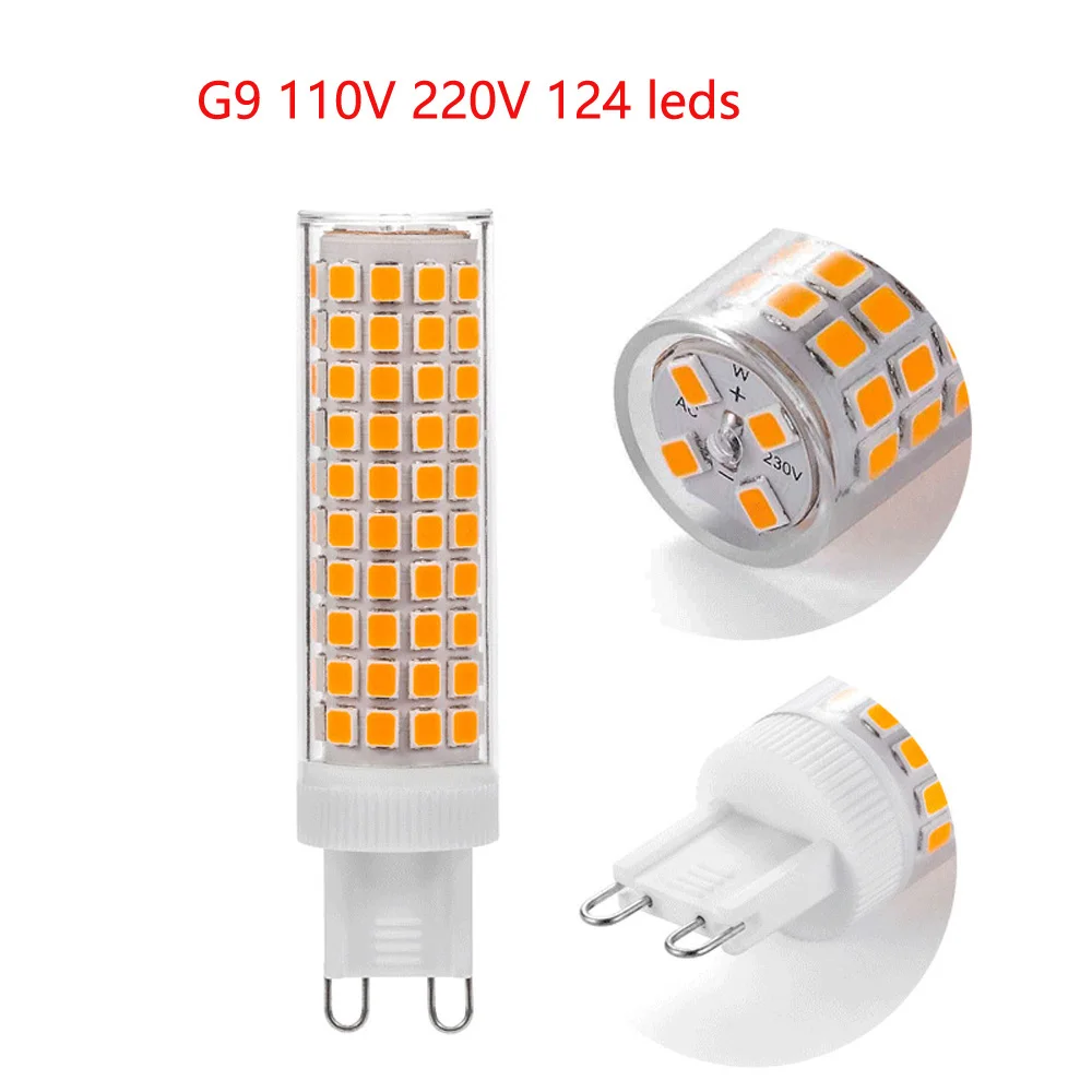 No Flicker G9 10W 12W LED Bulb 3000k 4000k 6000k AC110V/220V 2835 Corn Light  124 leds Chandelier Light Replace 100w Halogen