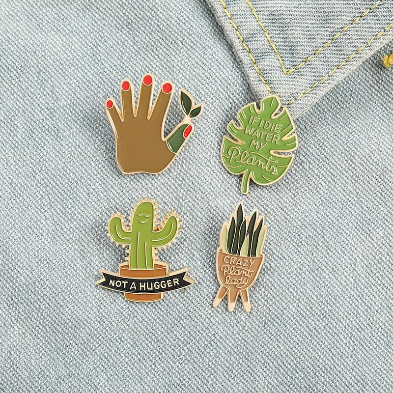 10 PCS / LOT Plant Idea Enamel Pin Custom Sansevieria Monstera Cactus Hug Brooches Shirt Lapel Bag Badge Jewelry