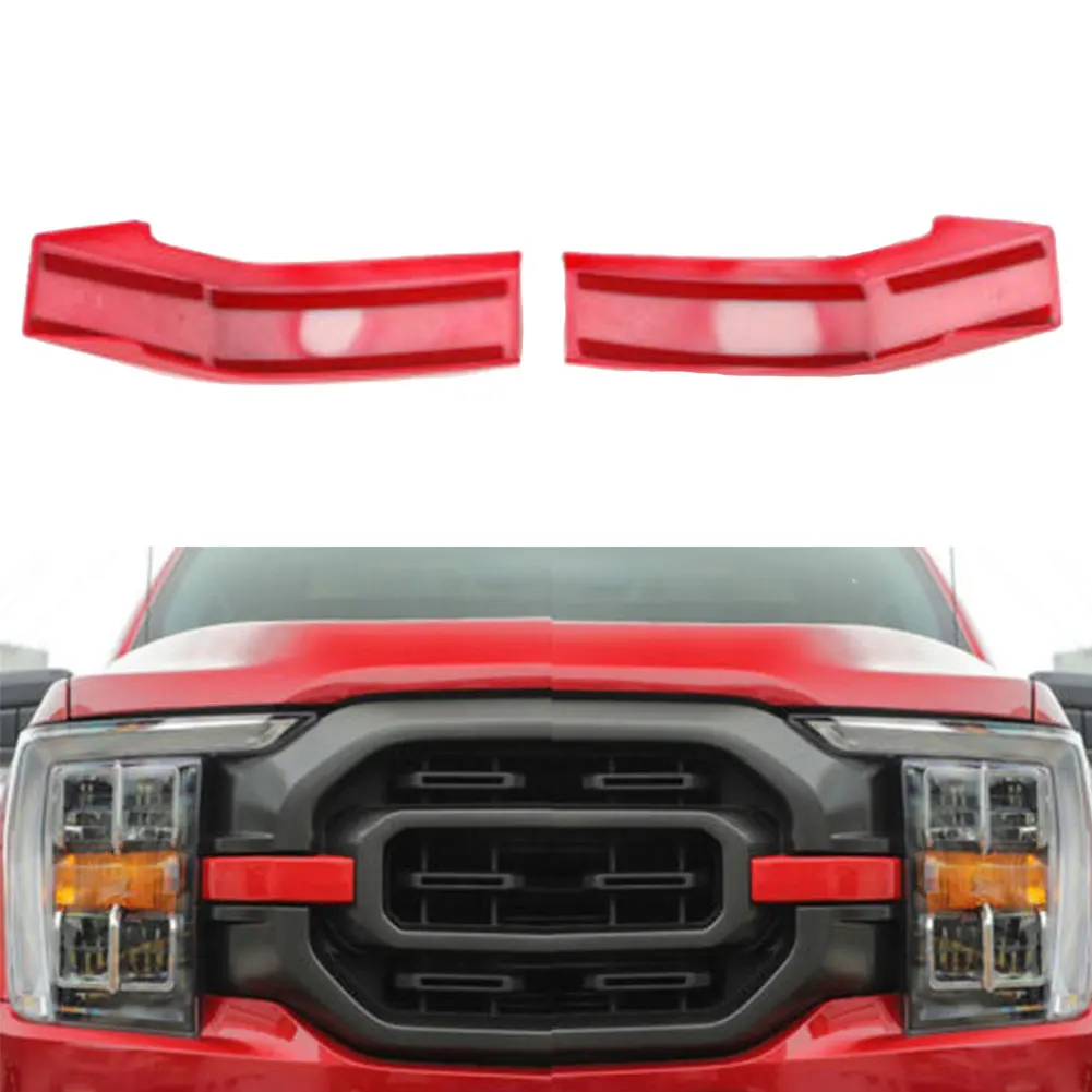 Trim Grille Cover Trim 2PCS/set ABS F-150 F150 For Ford Front Front Bumper Grille Cover Headlight Interior Red