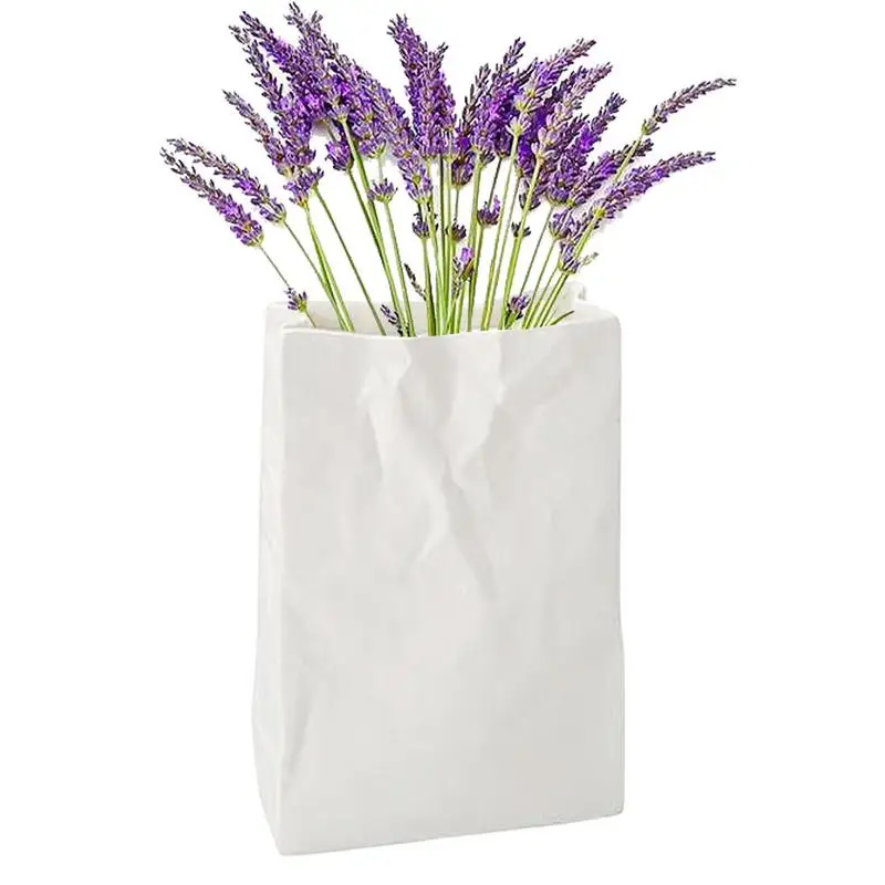 

Crinkle Paper Bag Portable Book Flower Bag Vase White Paper Bag Ceramic Vase Christmas Party Gift Paper Bag Vases For Home Decor