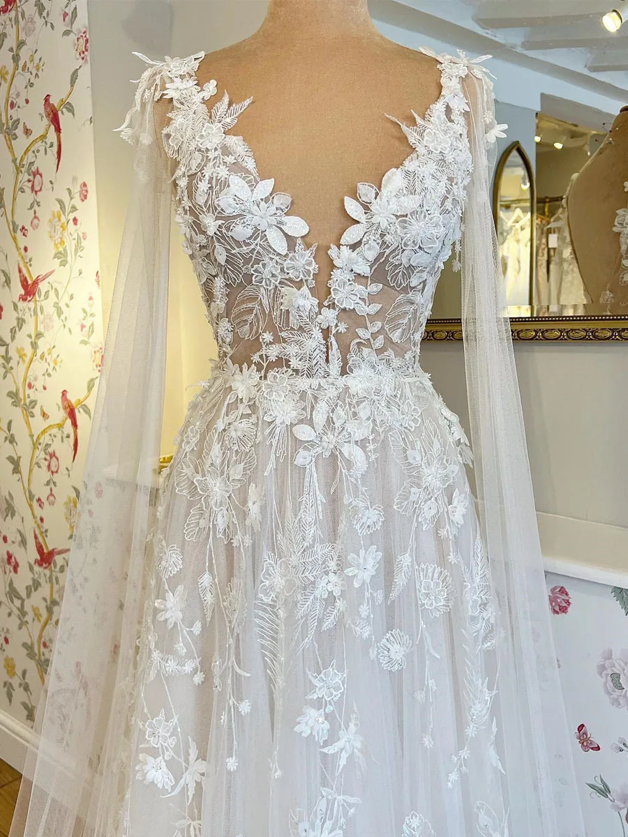 

Sexy Women's Wedding Dresses A-Line With Wraps Open Back Decal Bohemian Sweetheart Tulle Bridal Gowns Fashion 2023 Robe Vestidos