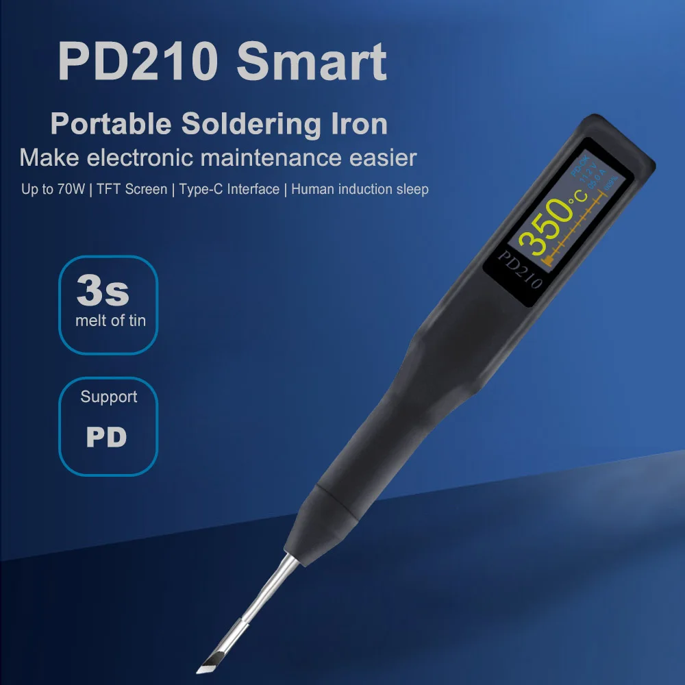 Умный Электрический паяльник QUECOO PD210, портативный Стандартный паяльник PD 70 Вт с регулируемой постоянной температурой и быстрым нагревом