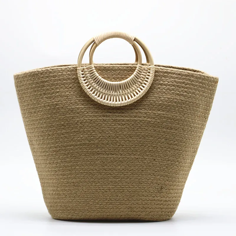 Large capacity hemp rope new straw woven bag hand beach fashion women's |