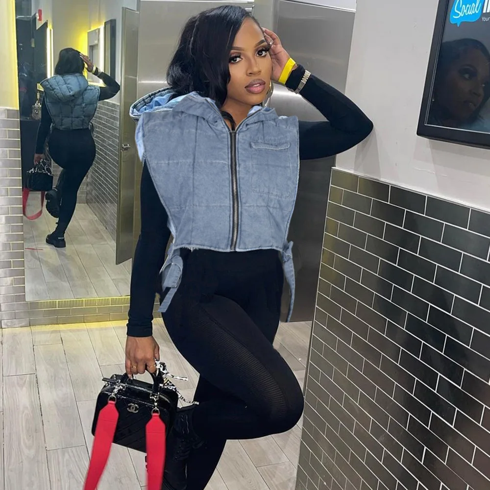 DSMTRC джинсовые толстовки на молнии уличная одежда женская зимний жилет без