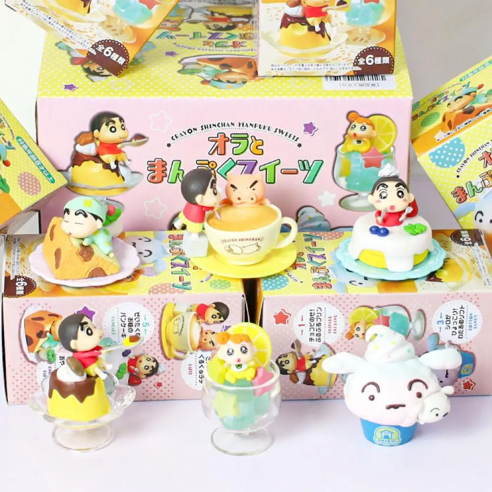 

Crayon Shin Chan Anime Figures Cartoon Movie Peripheral Toys Kawaii Doll Puppy Cake Dessert Series Collection Gifts for Children