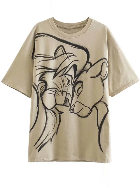Disney Family T-Shirt Fashion Winnie the Pooh Mickey Mouse Stitch Fairy Dumbo SIMBA Cartoon Print Women T-Shirt Cotton Tee Tops 5