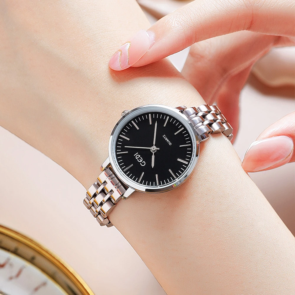 GEDI Fashion Silver Stainless Steel Watch for Women Luxury Brand 30M Waterproof Analog Quartz Elegant Ladies Watch Dropshipping