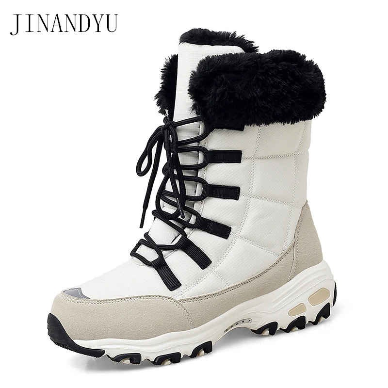 thick sole Boots Woman Lace-up Snow Boots Warm Platform Winter Shoes Women Round Toe Comfortable chunky Boots for Women Fashion
