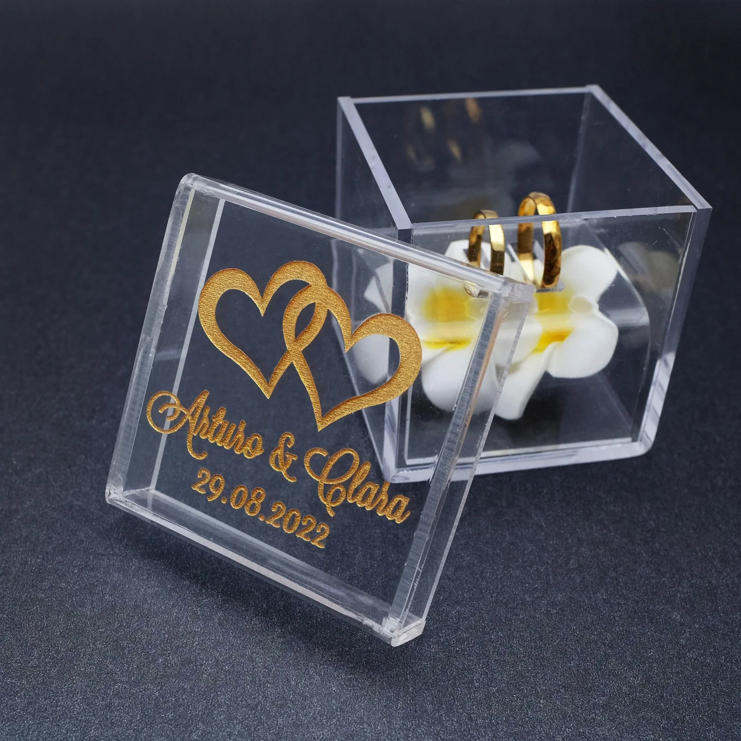 Acrylic Wedding Ring Holder Personalized Wedding Ring Bearer Box Custom Wedding Ring Box Clear Acrylic Jewelry Box