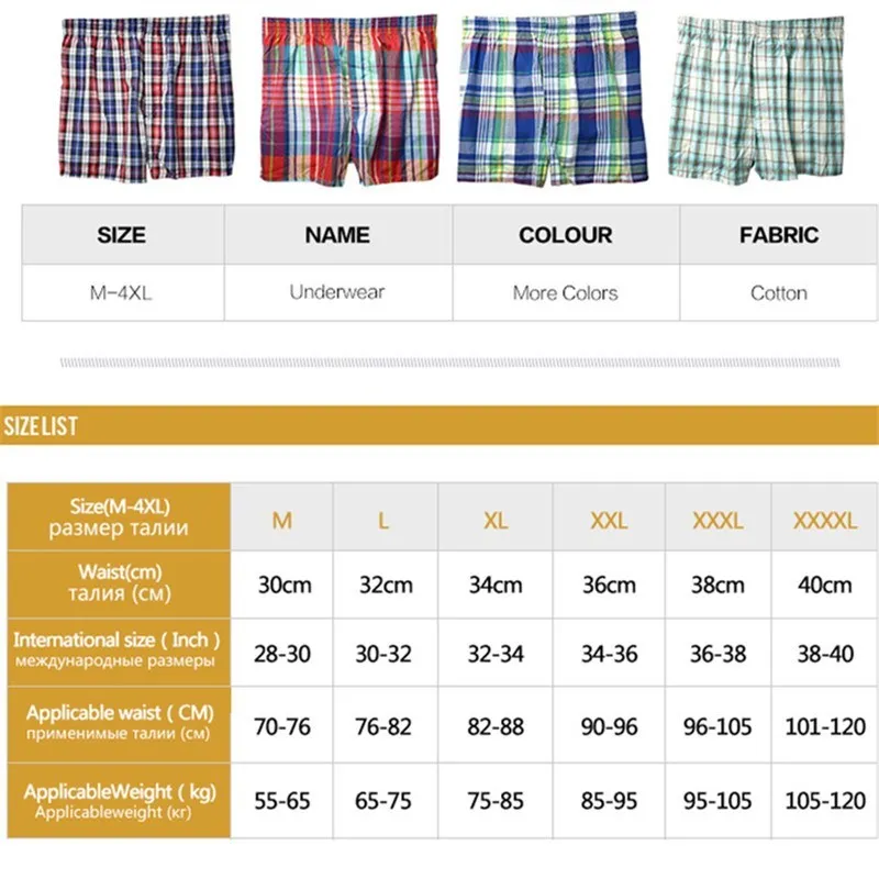 Shanboer 4PCS/lot Mens Underwear Boxers Loose Shorts Men'S Panties Cotton male Large classic Plaid Arrow Pants Plus Size 4XL