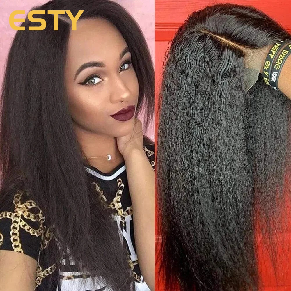 Kinky Straight Wig 180% Density Lace Front Human Hair Wigs Glueless Lace Frontal Wigs Brazilian Yaki Straight Human Hair Wig