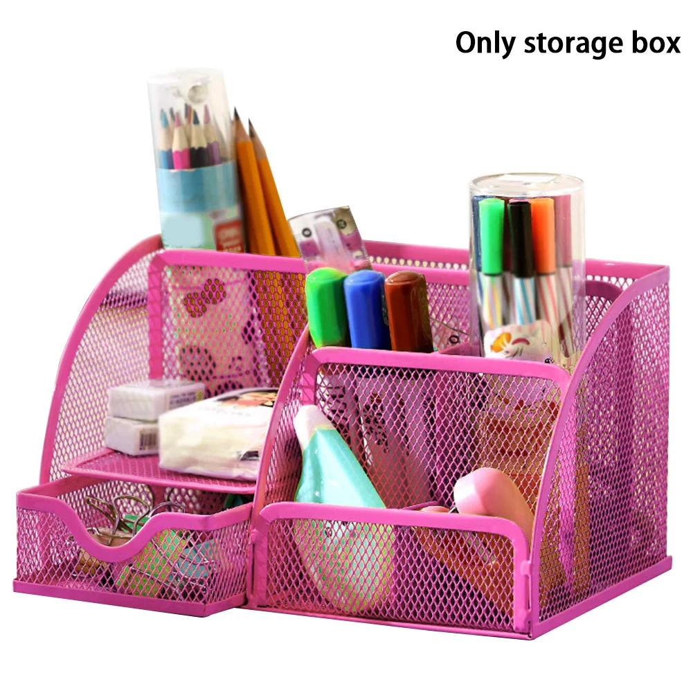 

School Pen Box Supplies Multi-functional Desk Organizer Office Mesh Container Metal Holder Stationery