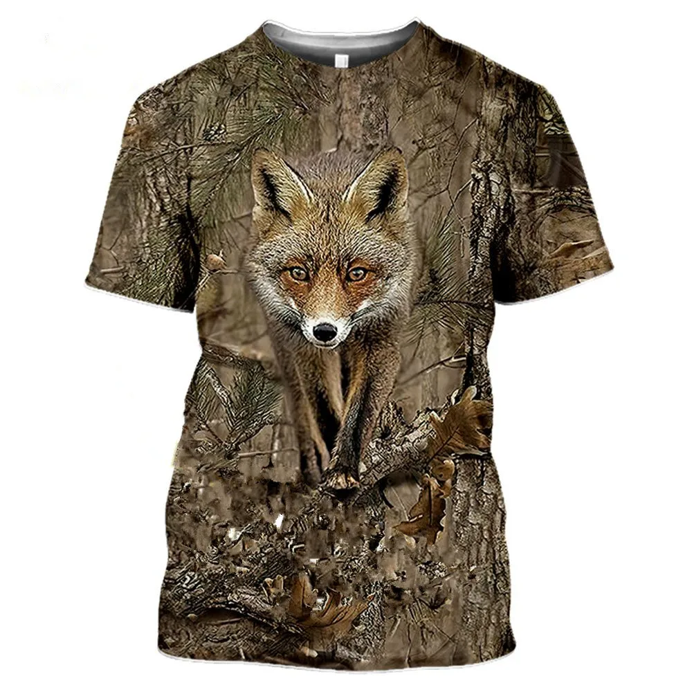 

2022 Summer Casual Men's T-shirt Camouflage Hunting Animal Fox 3DT-shirt Fashion Street Women's Pullover Short Sleeve Top
