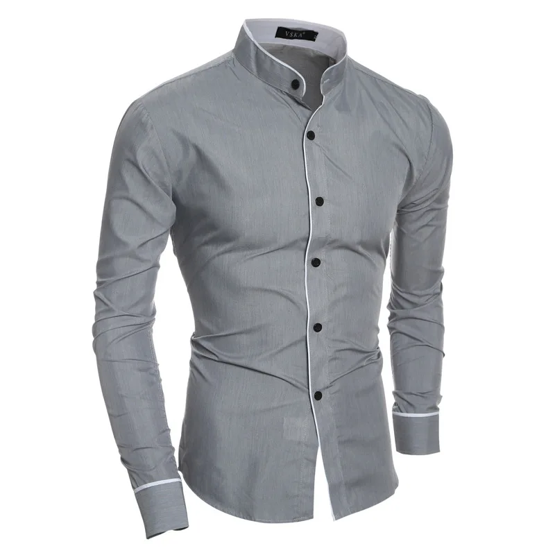 

2022 Spring and Autumn New Men's Fashion Personality Trim Casual Stand Collar Solid Color Slim Fit Long Sleeves Shirt