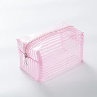new portable waterproof transparent makeup bag fashion striped zipper cosmetic organizer women travel toiletry bag