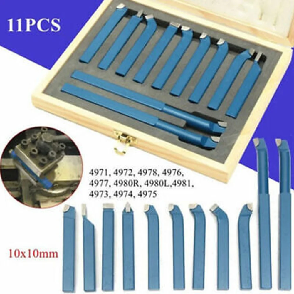 

11PCS Carbide Tip Tipped Cutter Tool Bit Cutting Set 45 Steel Metal Lathe Tools 10mm/12mm Carbide External Turning Tool