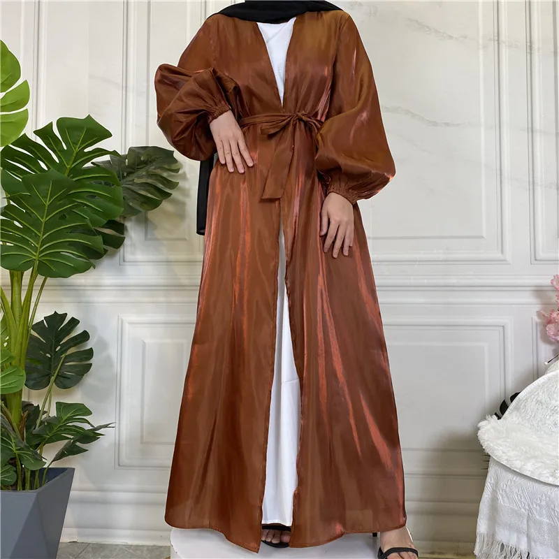 

Wepbel Muslim Dress Robe Caftan Shiny Satin Cardigan Muslim Robe Open Abaya Women Eid Ramadan Islamic Clothing Kimono Outwear