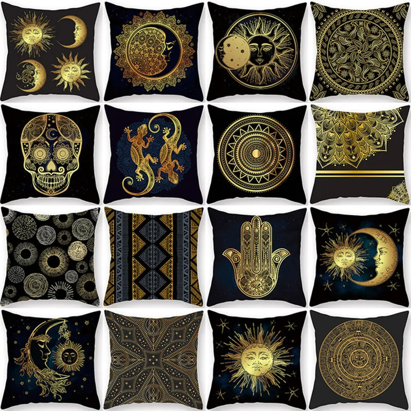 

45*45cm Cushion Cover Decorative Polyester Pillow Case Gold Printed Creative Sofa Seat Car Pillowcase Soft Bed Kussenhoes 40821