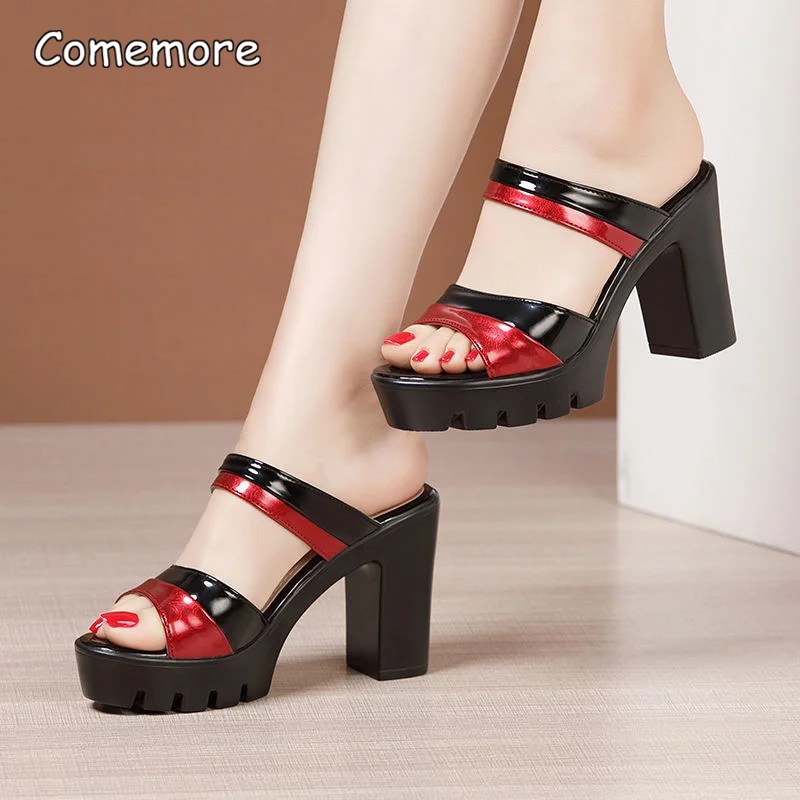 

Comemore Platform Slides 2023 Summer Shoes Heel Peep Toe Elegant High Heels Slippers Women Party Office Footwear Women's Sandals