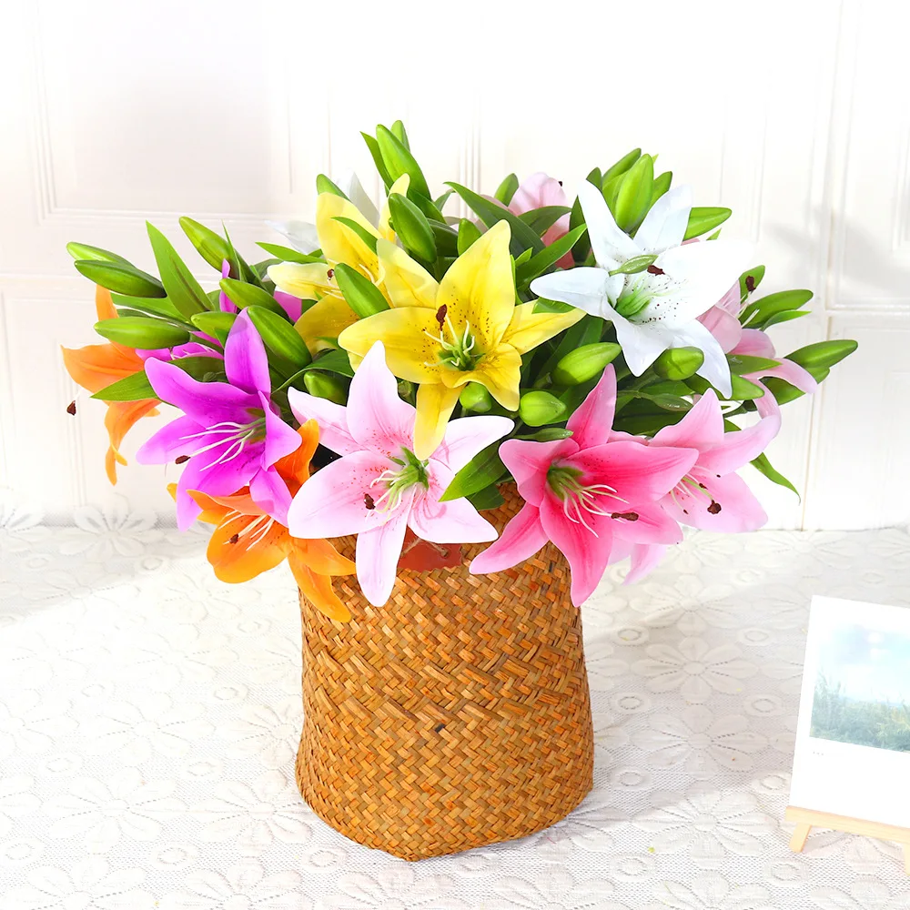 

LuanQI Lily Artificial Flowers High Quality 1Pcs Clearance Latex Yellow Flower Branch Preserved Wedding Decoration DIY Gifts