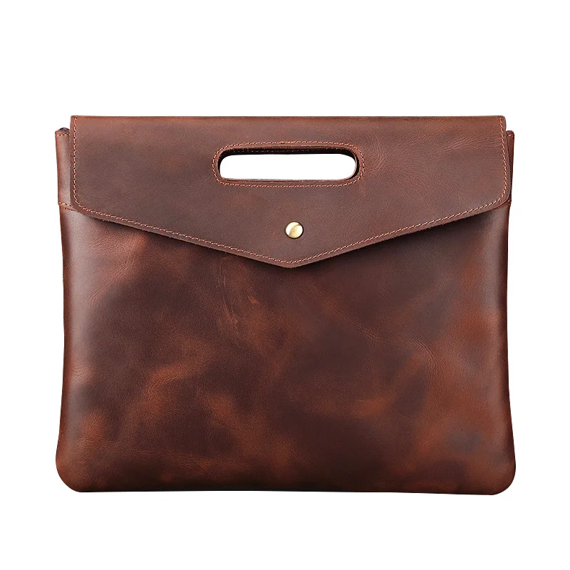 

2021 New Crazy Horse Leather Men Clutch Bag Retro Genuine Leather Men's Business Envelope Bag Casual Men Handbag