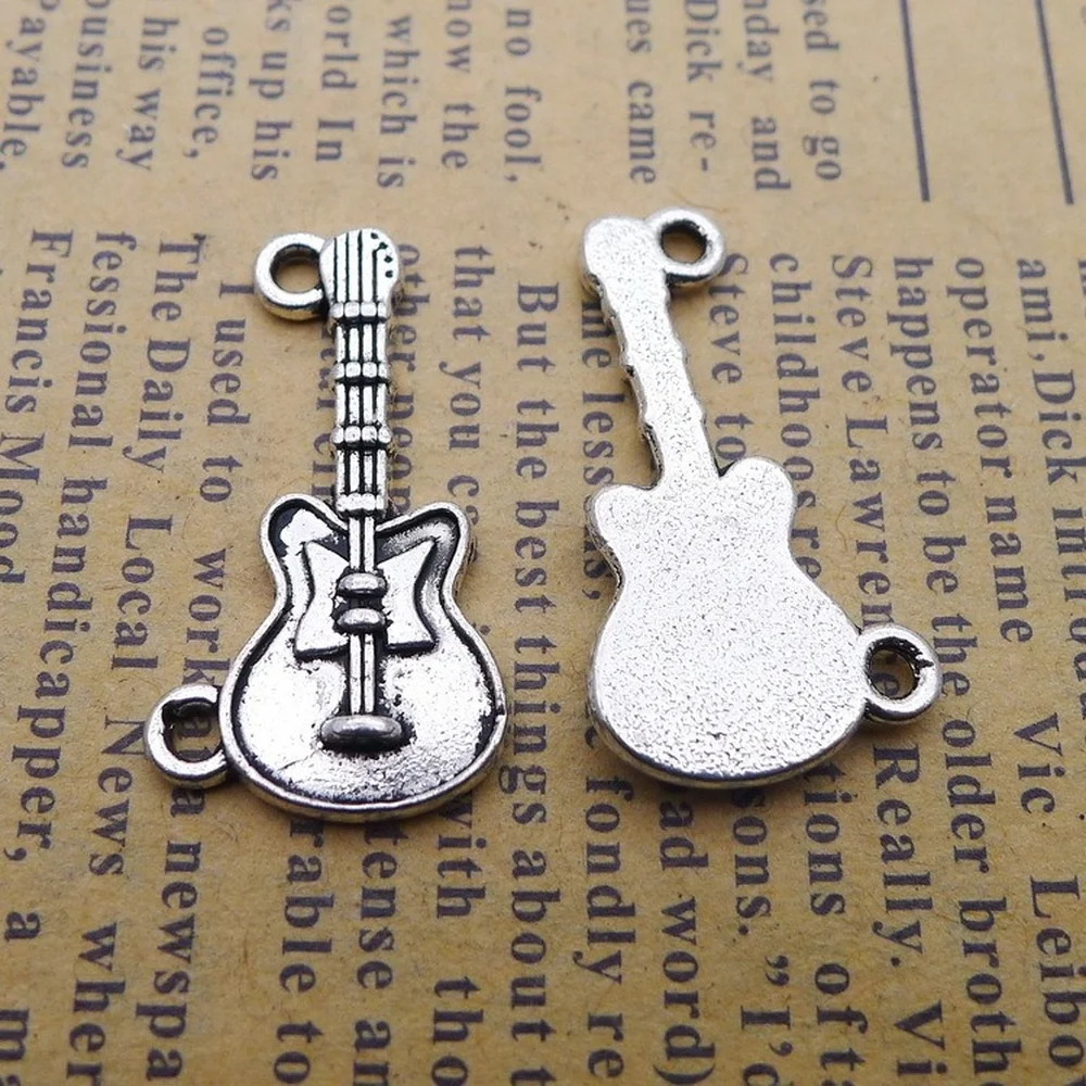 

100pcs Guitar Charms 15mm x 26mm DIY Jewelry Making Pendant Antique Silver Color