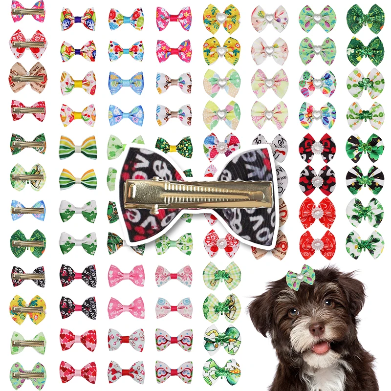 

12/24 Pcs Dog Hair Bow Clips Puppy Hairpin Pet Cat Holiday Handmade Valentine Easter St. Patrick Pet Hair Accessories