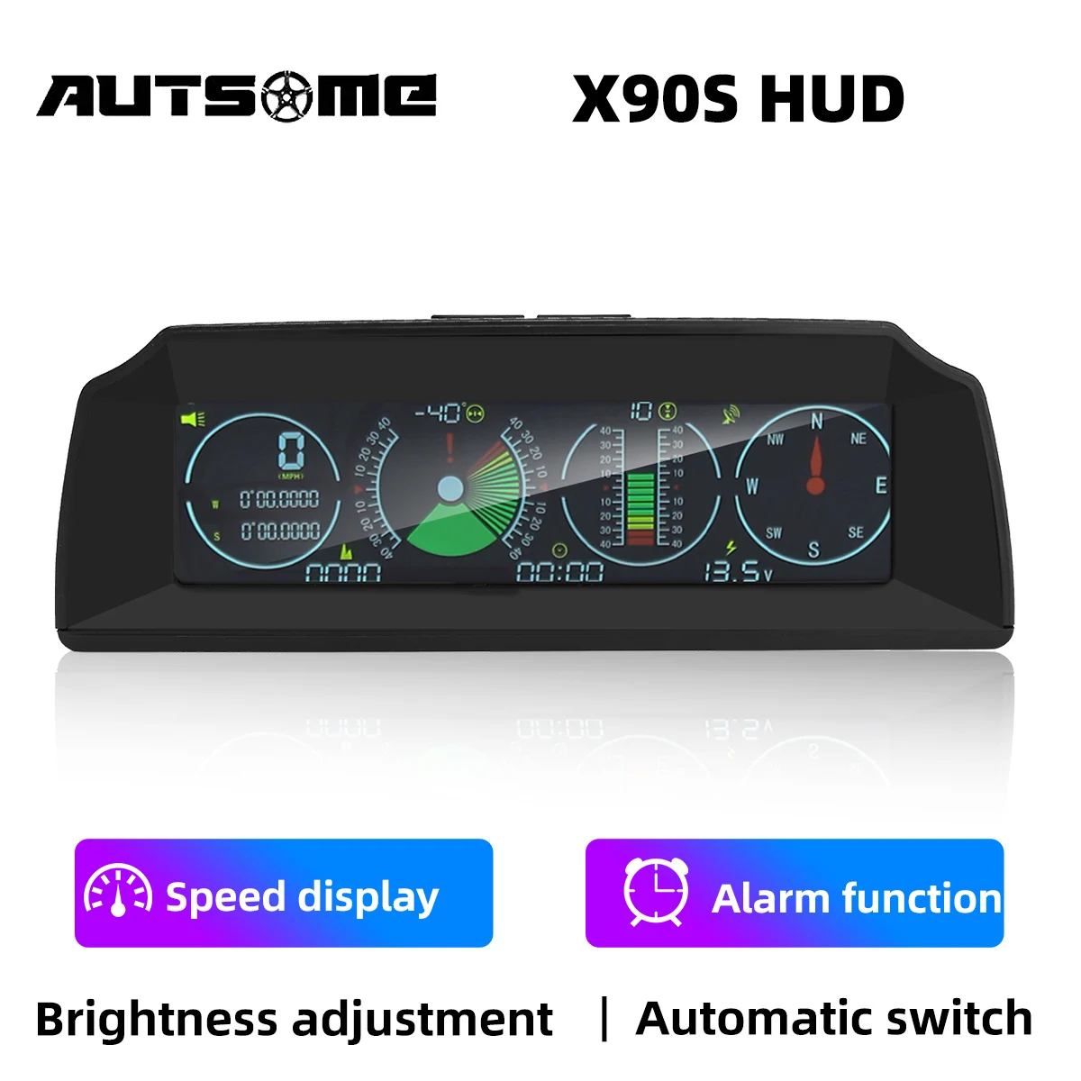 

AUSTOME X90 GPS HUD Car Speed Slope Meter Inclinometer Auto 12v General Head-Up Display with Tilt Pitch Angle Protractor Latitud