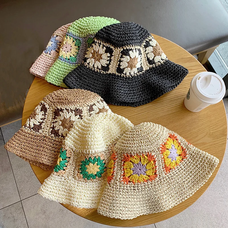 

Summer Outdoor Straw Hat Women's Beach Vacation Seaside Sun Hat Big Brim Hand-Woven Straw Bucket Hat