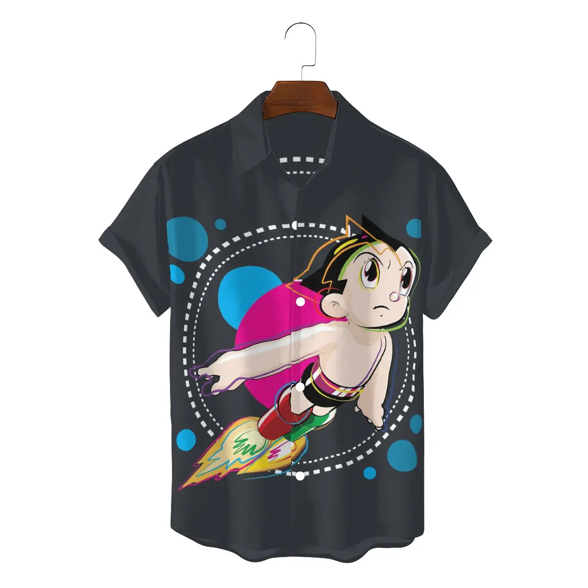 

Robot Kid! 2022 Man's Creative Hawaii Shirts Tetsuwan Atom Anime Astro Boy Manga Square Collar Tops Polyester 3D Shirt