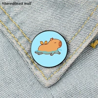 capybara swimming cartoon pin custom funny brooches shirt lapel bag cute badge cartoon enamel pins for lover girl friends