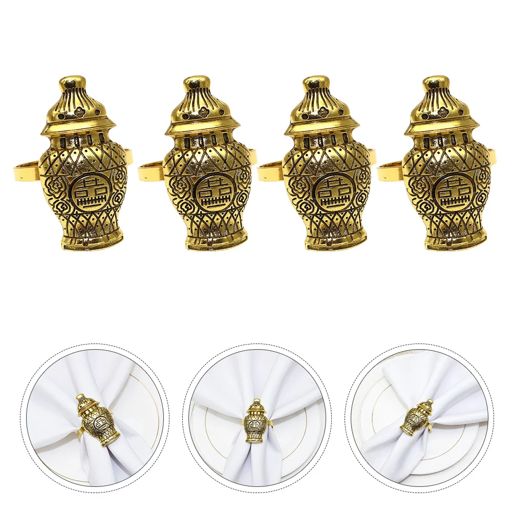 

4Pcs Dining Table Alloy Napkin Rings Restaurant Use Napkin Buckle Table Decor