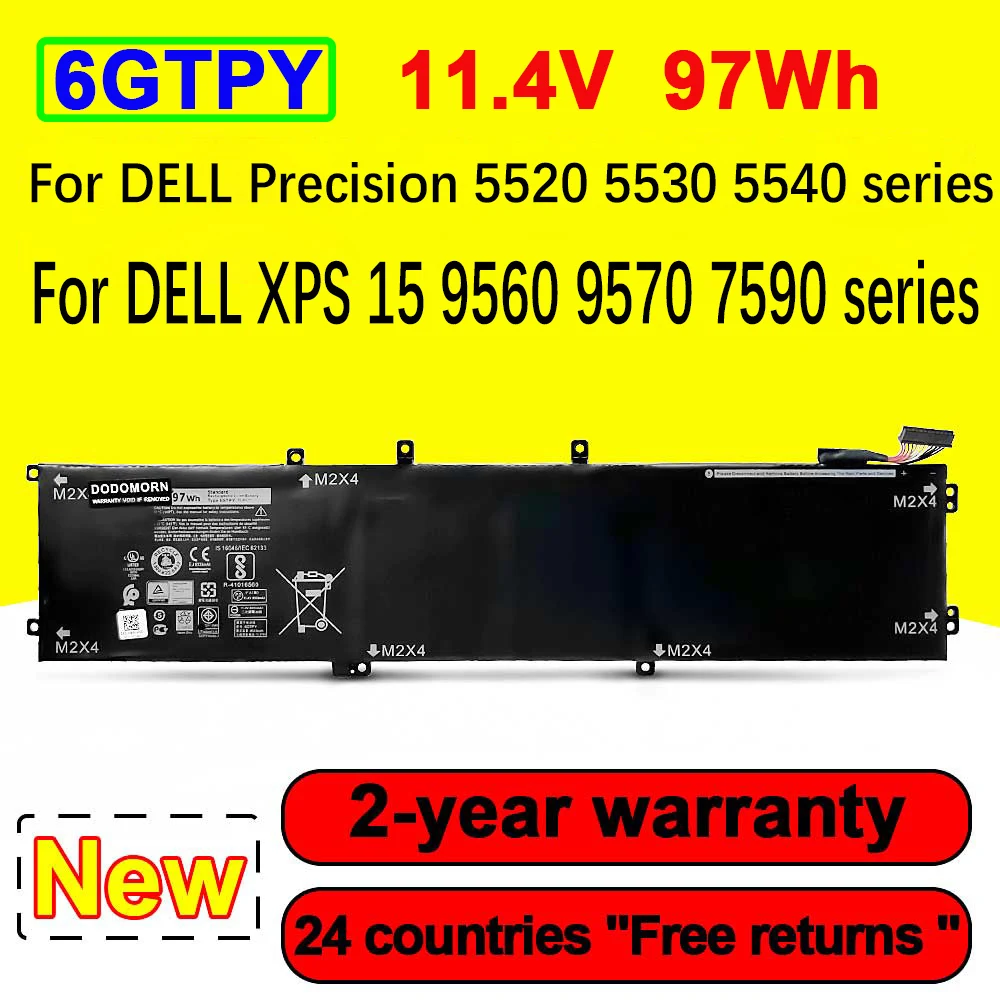 Новый аккумулятор для ноутбука WISECOCO 6GTPY для DELL XPS 15 9570 9560 7590 для ноутбука DELL Precision 5520 5530 Series 11,4 в 97 Втч