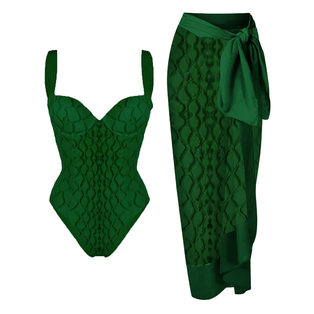

Solid Color Rhombus Textured Printed One-Piece Swimsuit Sling Slim Bikini Vintage Cover Up Beachwear Strap Blouse 2023 Pre-sale