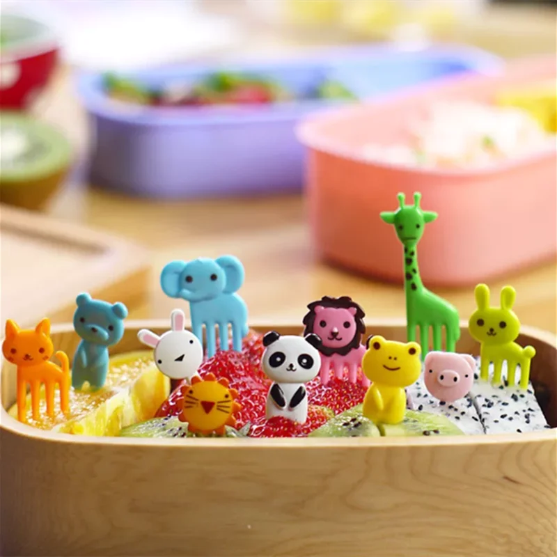 Mini Forks Animal Food Picks for Kids Cute Fruit Fork Bento Box Decor Reusable Cartoon Children Snack Cake Dessert Lunch Pick