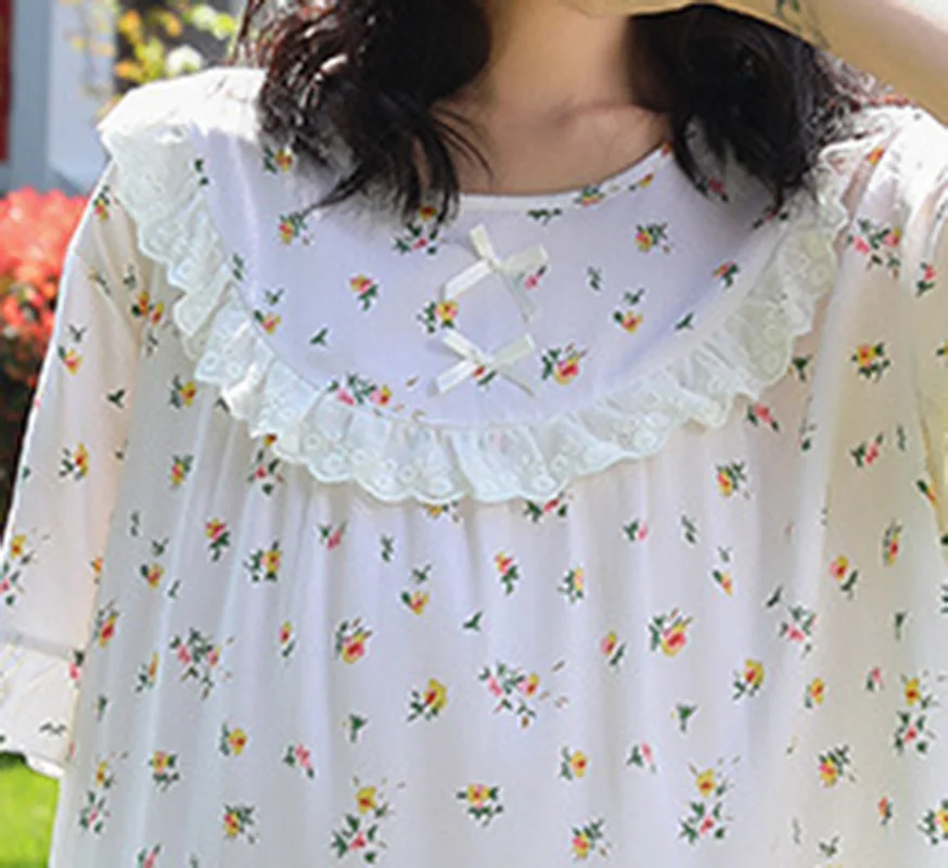 Round Neck Short Sleeve Cute Style Big Size Nightgowns For Women Summer Thin Loose Sleepwear Attractive Nightwear Homewear Cute