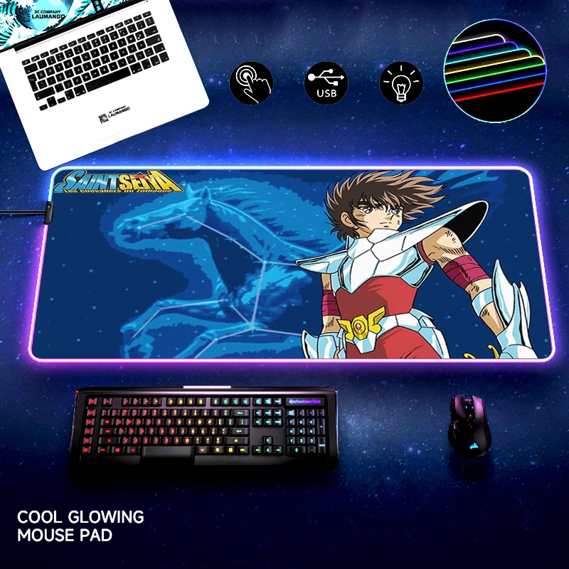 

RGB Mouse Pad Computer Saint Seiya Accessories Gamer Mausepad Pc Mousepad Anime Mause Gaming Large Mats Backlight Tapis Souris