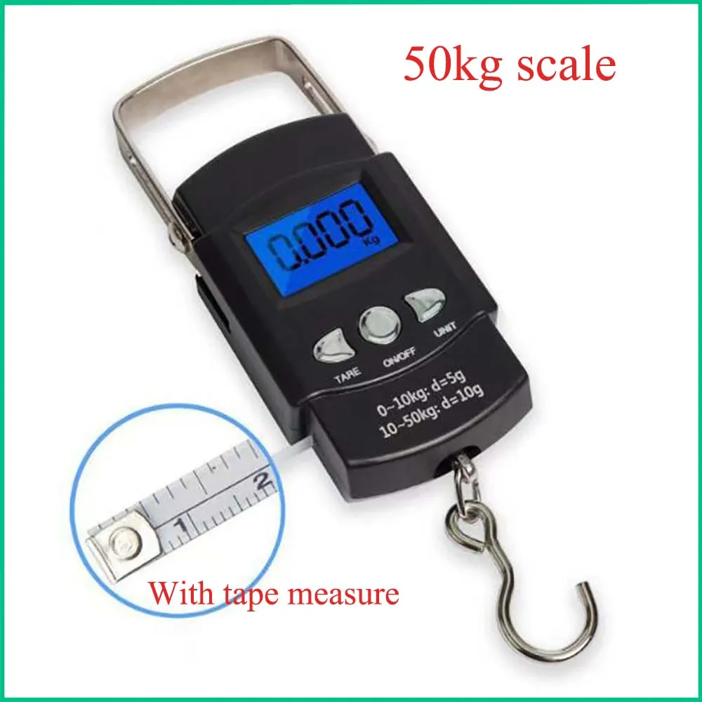 

50kg/10g Digital Scale with Tape Measure for Fishing Luggage Travel Steelyard Hanging Electronic Hook Scale Kitchen Weighting