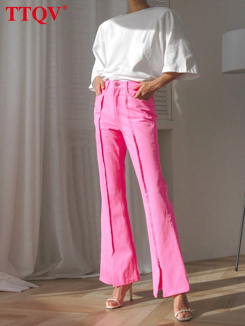 

TTQV Vintage Slim Pink Jeans Women 2022 Fashion High Waist Solid Trousers Autumn Cotton Straight Jeans Female Clothes Streetwear