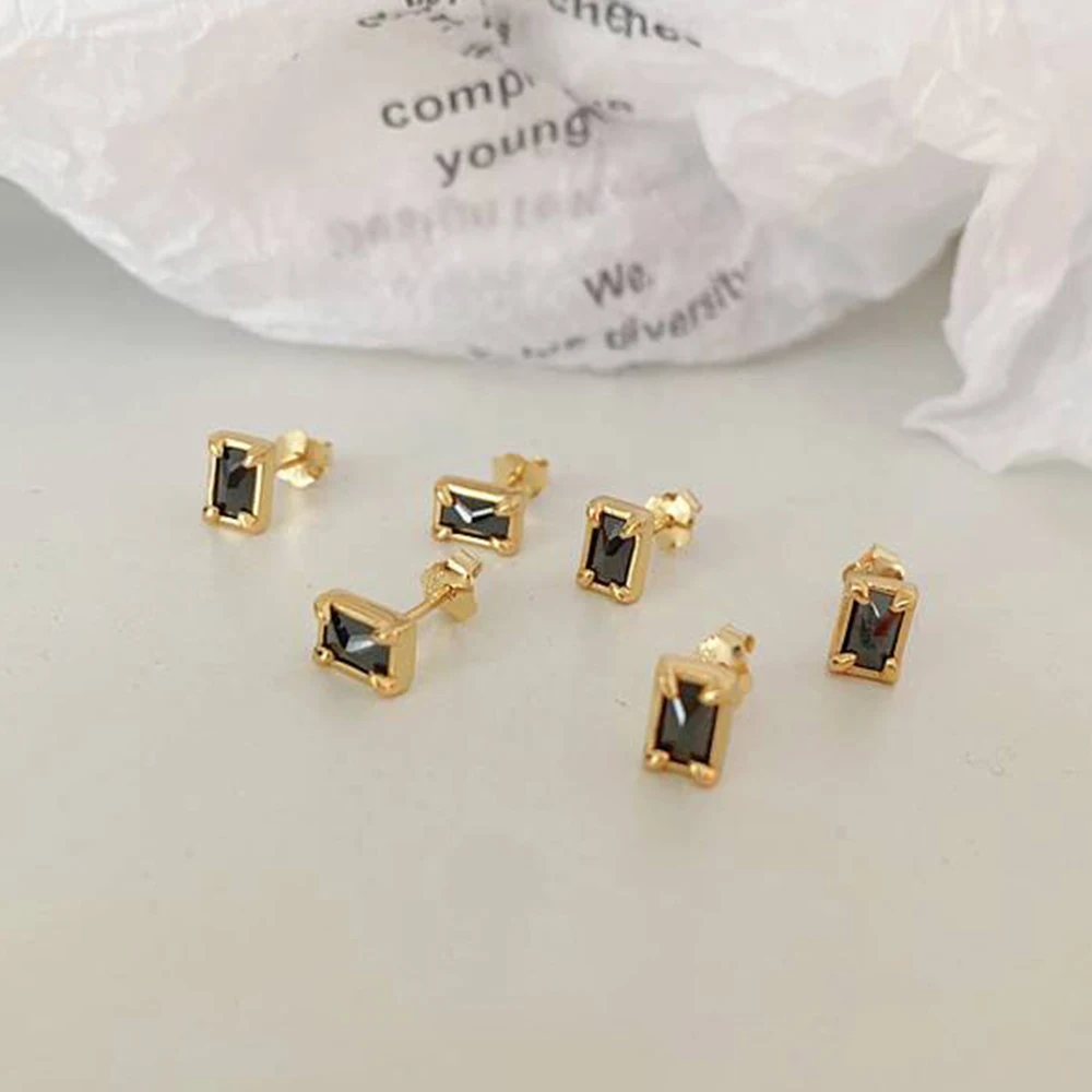 

WPB S925 серьги из стерлингового серебра женские серьги с черными бриллиантами прямоугольные премиум ювелирные изделия для женщин девочек пра...