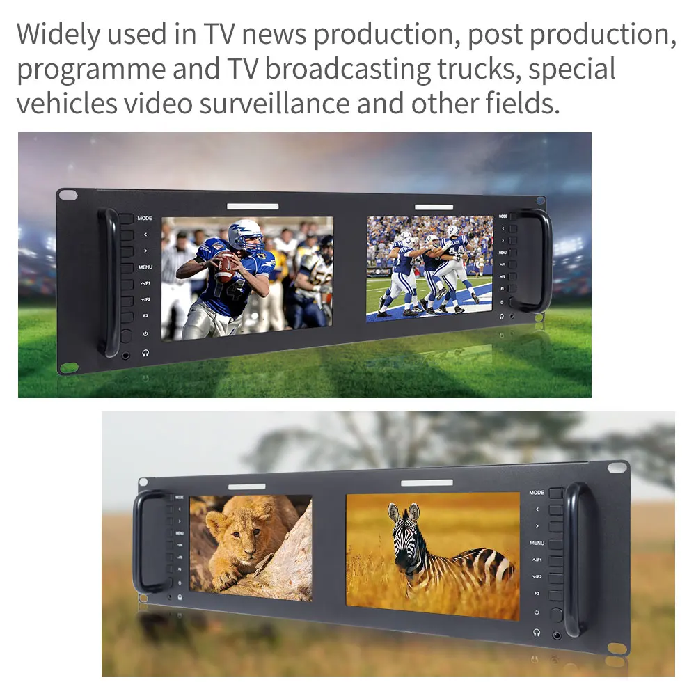 Feelworld D71-H двойной 7-дюймовый 3RU IPS 1280x800 HDMI ЖК-монитор с креплением на стойке, портативный 2-х экранный монитор вещания
