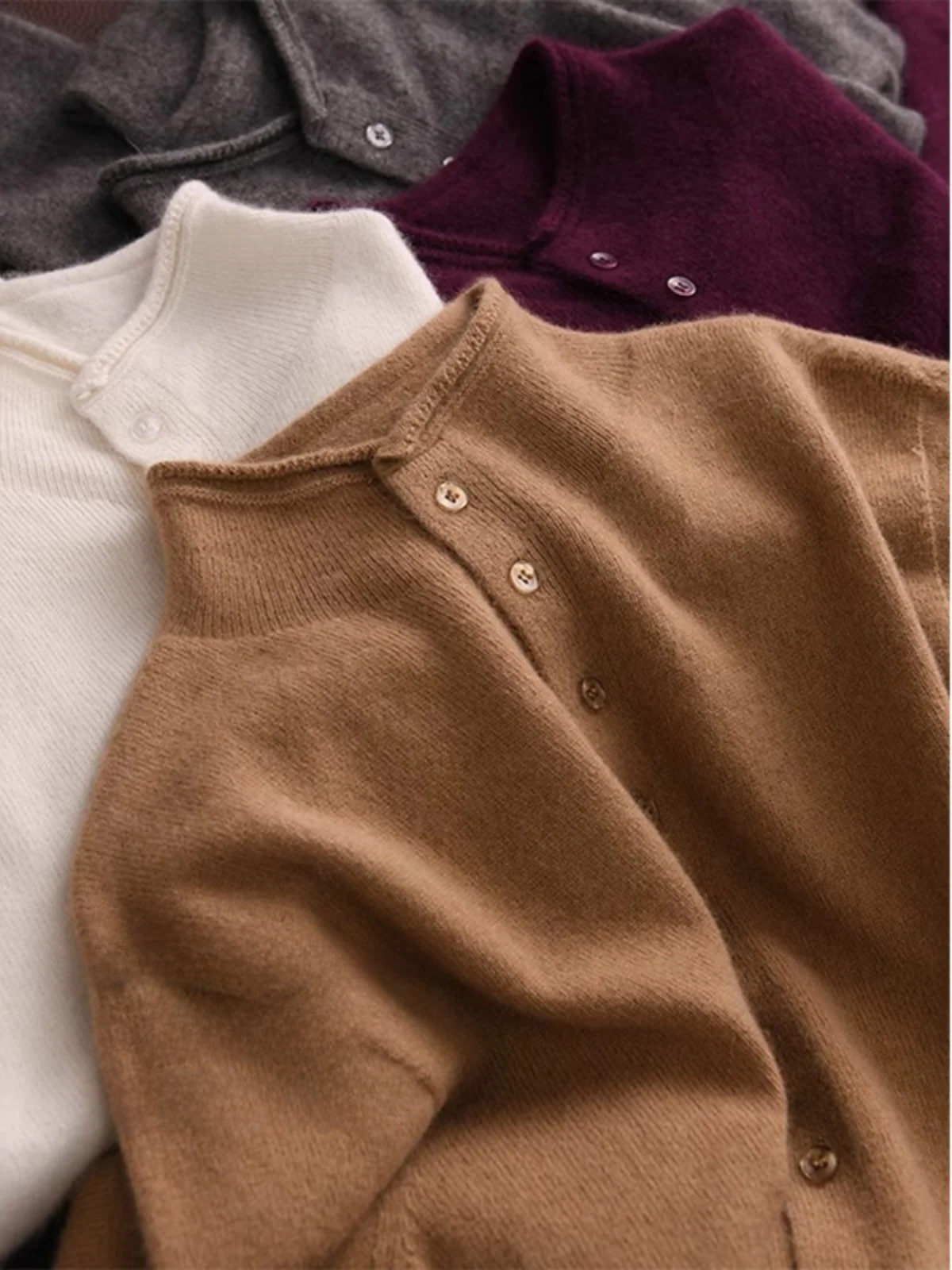 Легкий роскошный бархатный кардиган из ангоры со смешанным воротником-стойкой