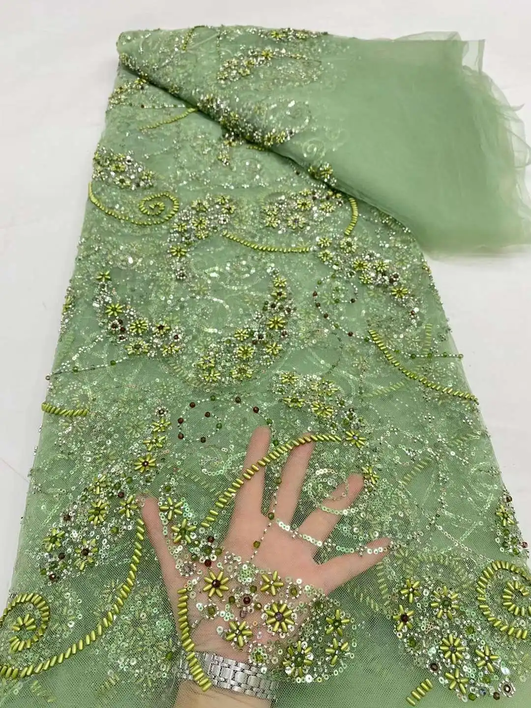 Африканская кружевная ткань 2024 блесток вышивка бисером нигерийская Свадебная