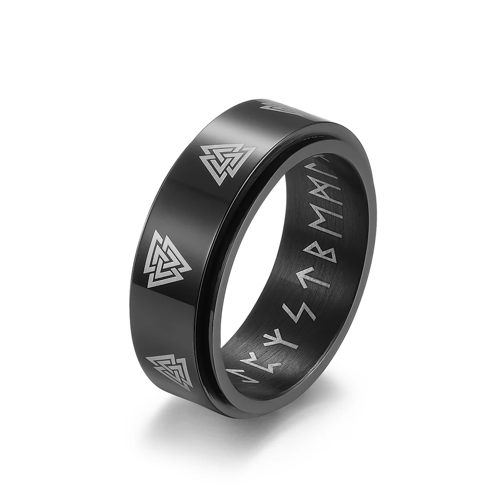 

New Viking Spinner Rings Men Stainless Steel Viking Script Celtic Eternal Triangle Vintage Man Jewelry Fidget Anxiety Ring Gifts